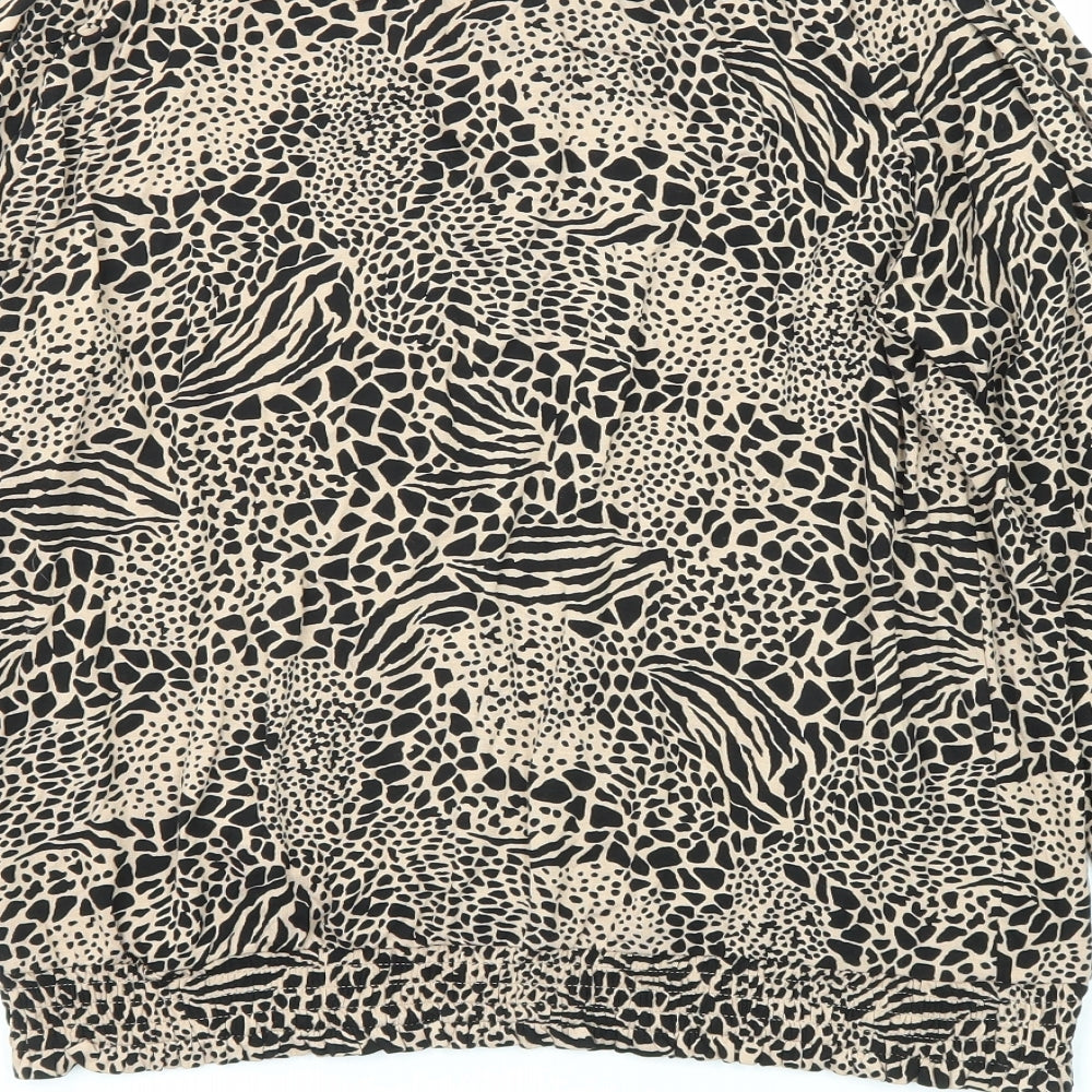 Marks and Spencer Womens Black Animal Print Viscose Basic Blouse Size 14 Mock Neck