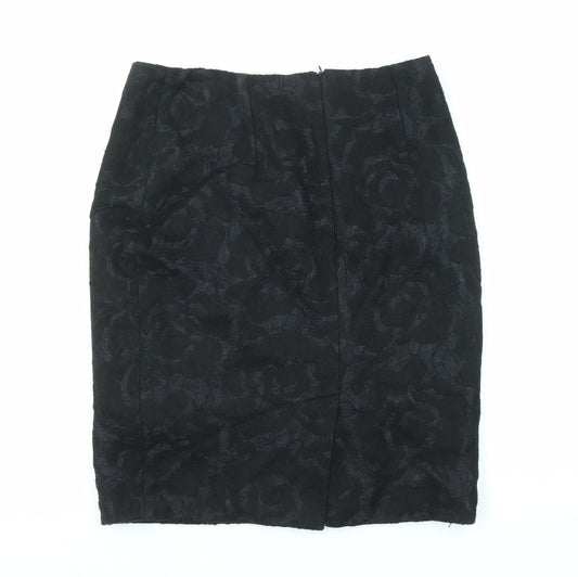 Clements Ribeiro Womens Black Floral Polyester Straight & Pencil Skirt Size 10 Zip