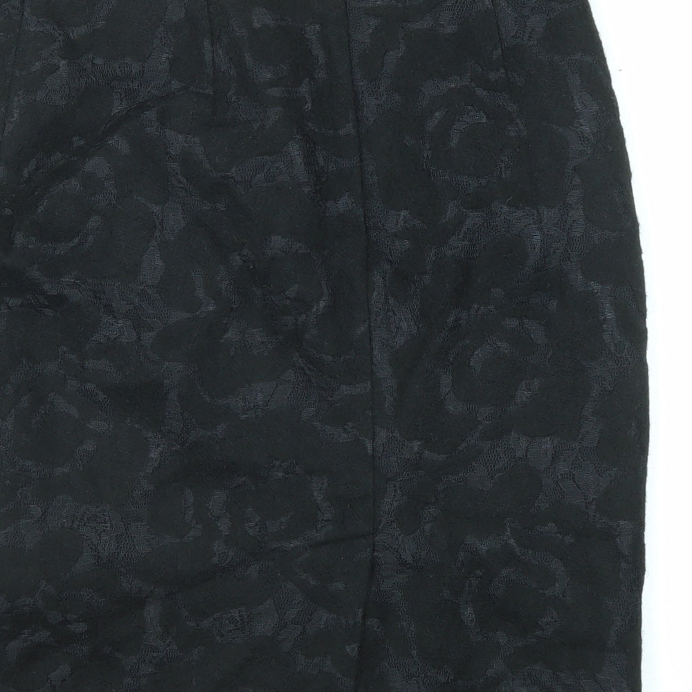 Clements Ribeiro Womens Black Floral Polyester Straight & Pencil Skirt Size 10 Zip