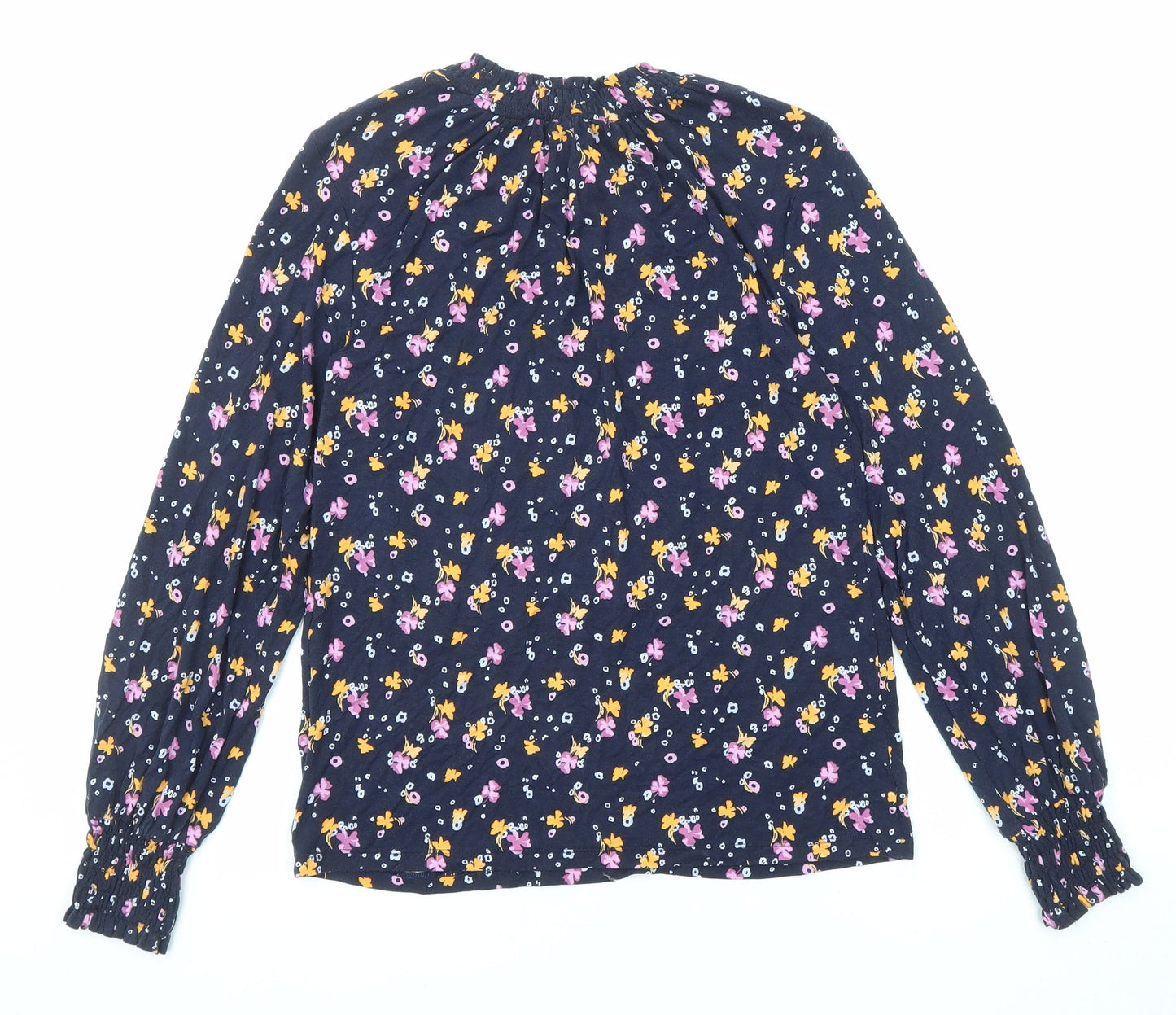 Marks and Spencer Womens Blue Floral Viscose Basic Blouse Size 6 Round Neck