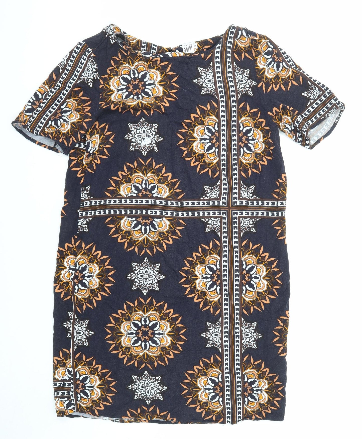 Saint Tropez Clothing Womens Blue Geometric Viscose Shirt Dress Size M Round Neck Button
