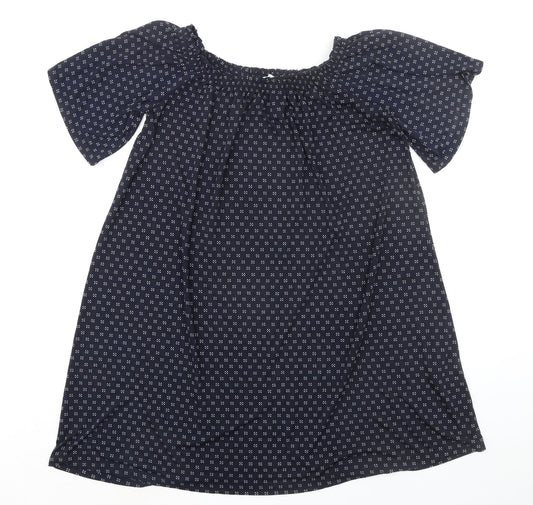 H&M Womens Blue Geometric Polyester A-Line Size XS Round Neck Pullover