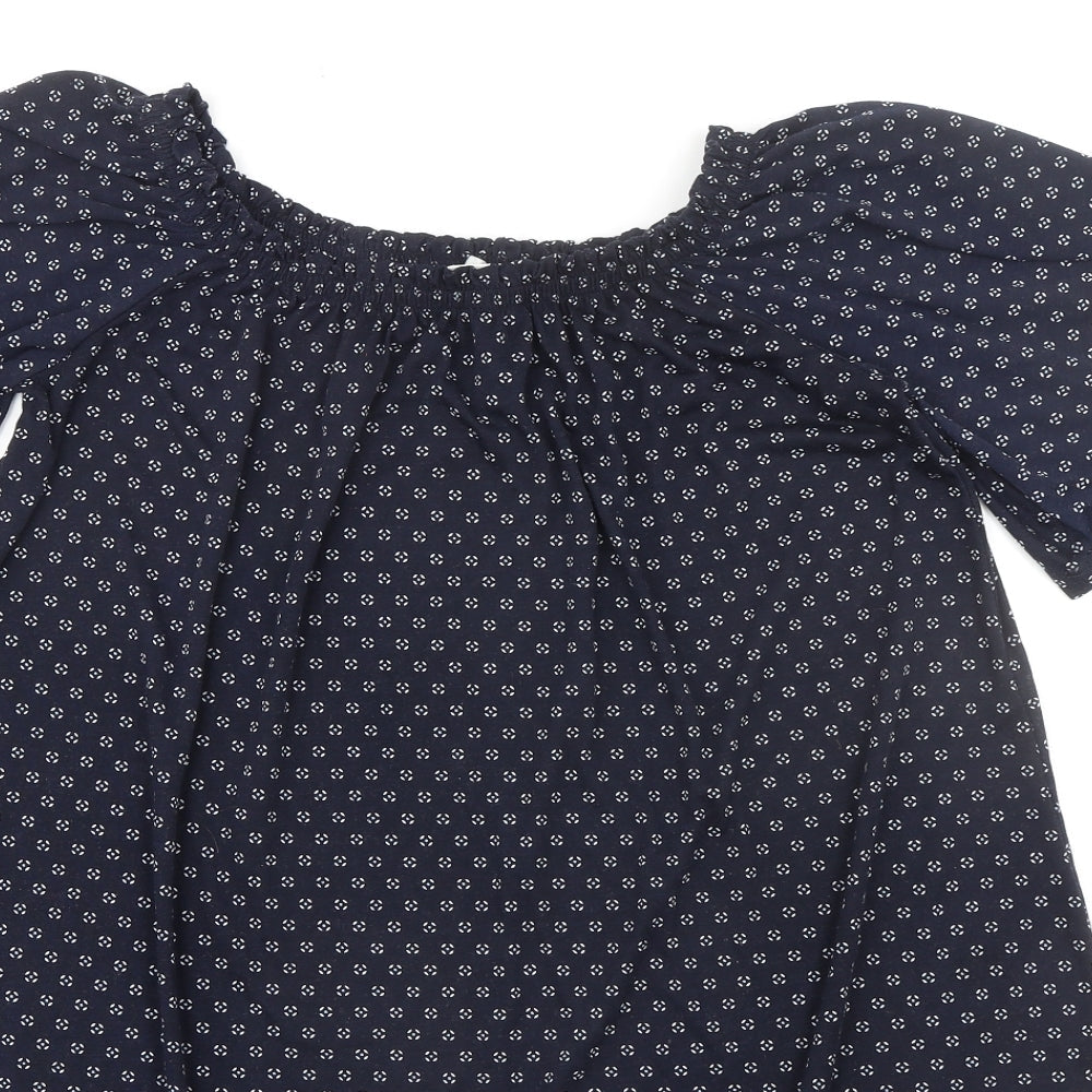 H&M Womens Blue Geometric Polyester A-Line Size XS Round Neck Pullover