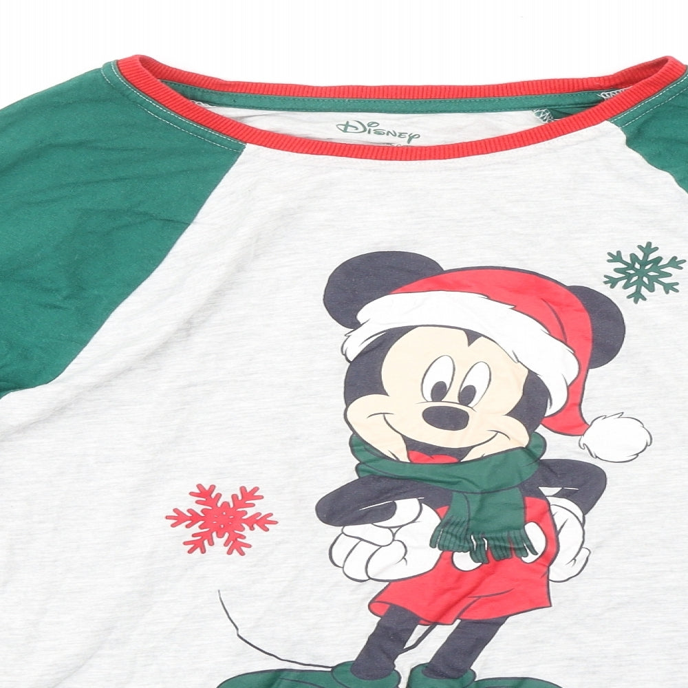 Disney Womens Grey Cotton Basic T-Shirt Size M Round Neck - Christmas Mickey Mouse