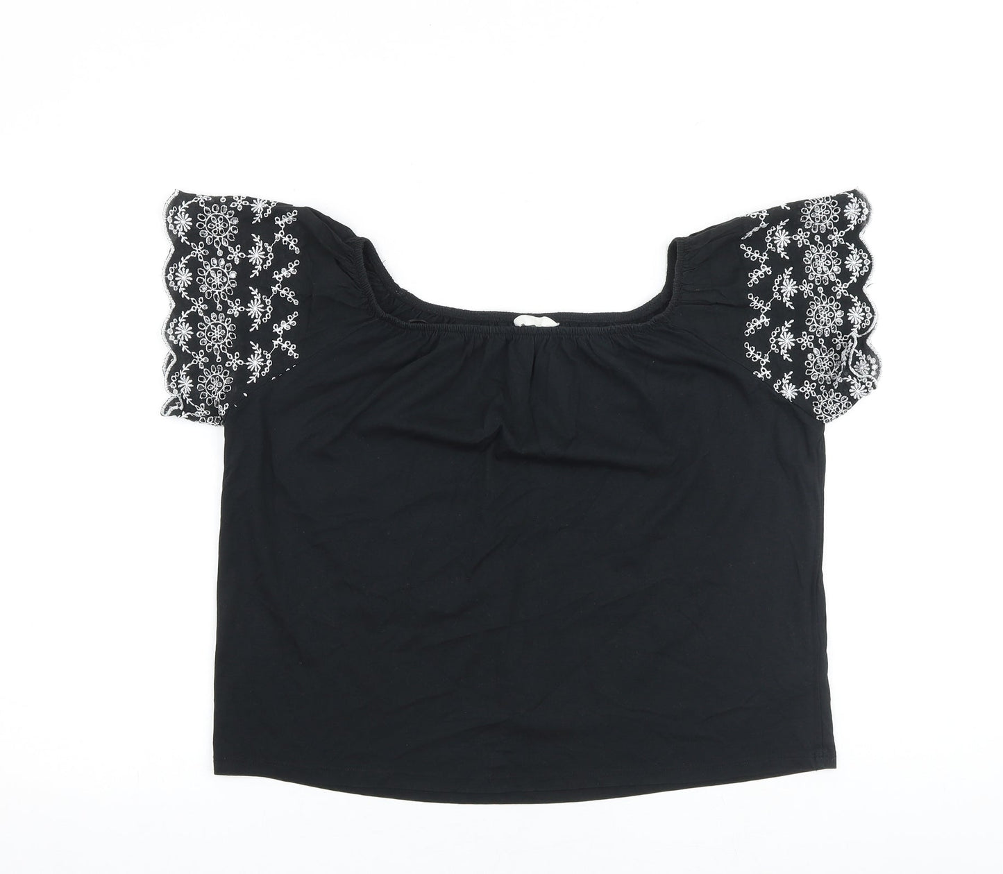 H&M Womens Black 100% Cotton Basic Blouse Size S Boat Neck