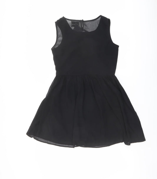Nana Womens Black Polyester Fit & Flare Size 10 Round Neck Button
