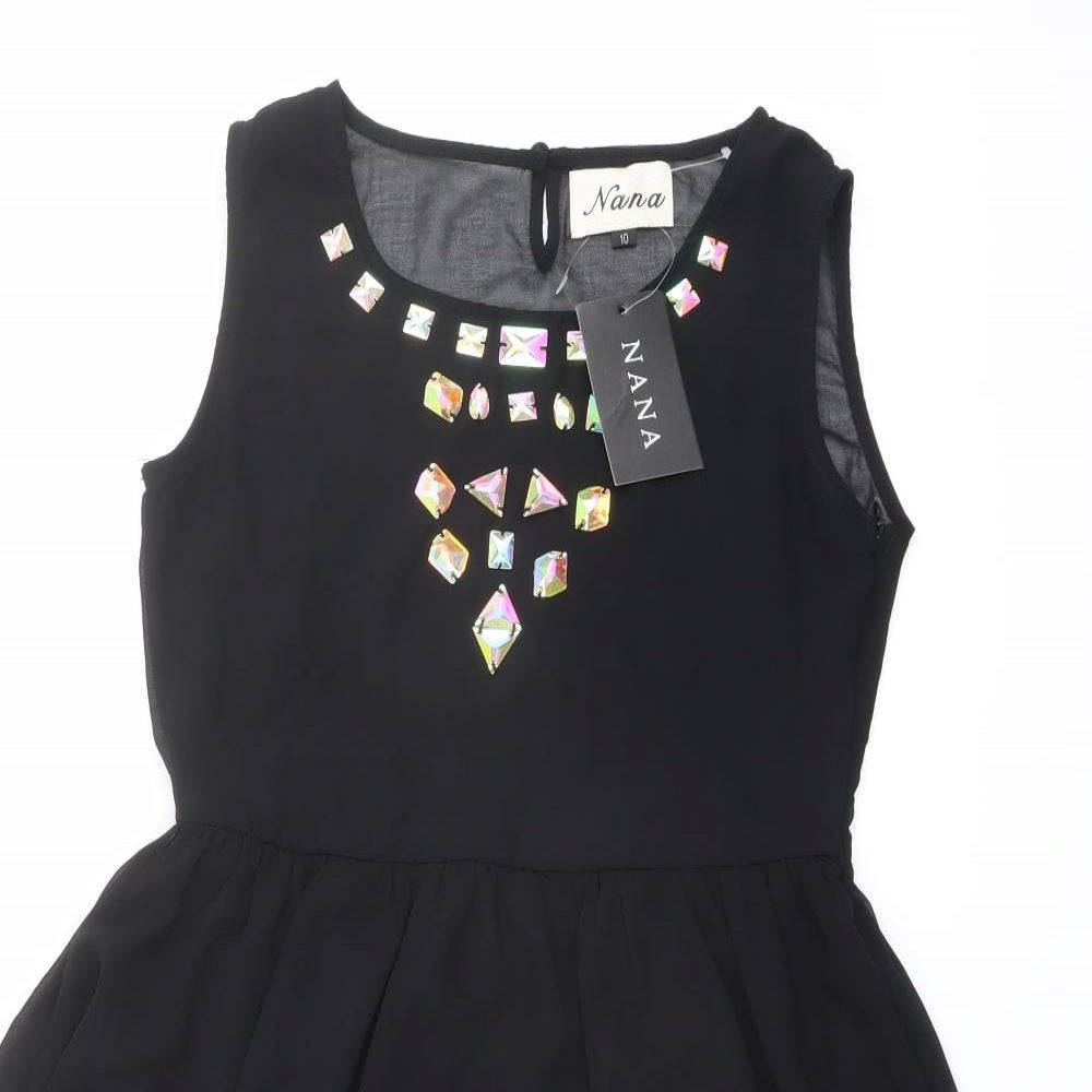 Nana Womens Black Polyester Fit & Flare Size 10 Round Neck Button