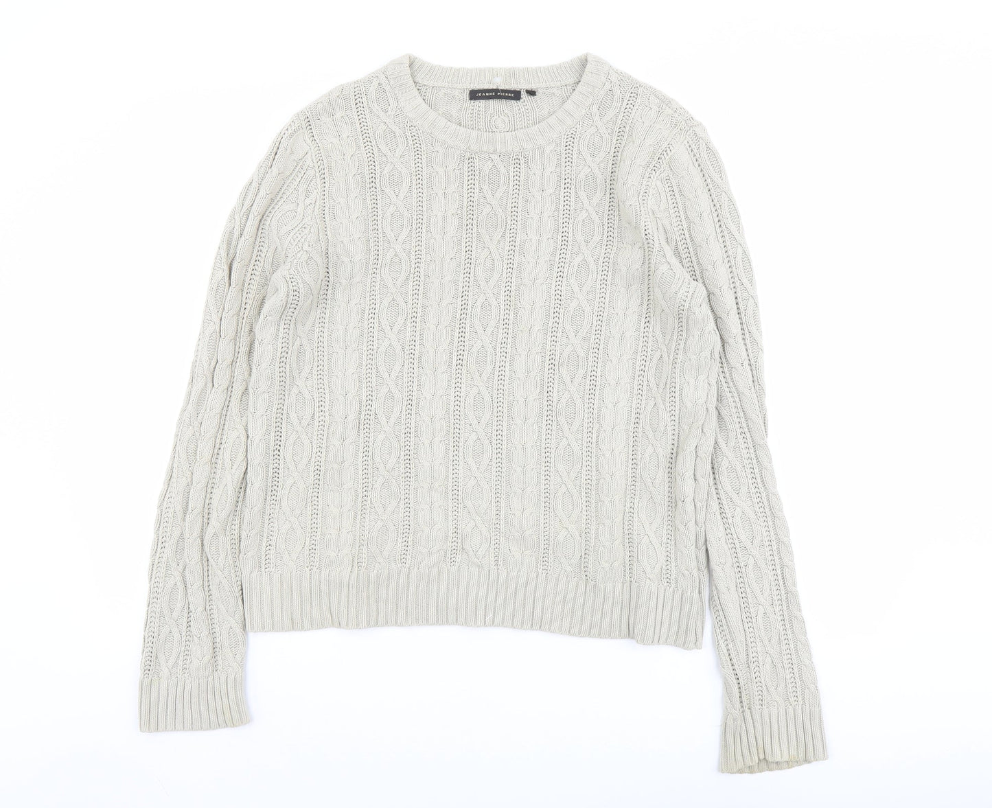 Jeanne Pierre Womens Beige Round Neck Cotton Pullover Jumper Size S