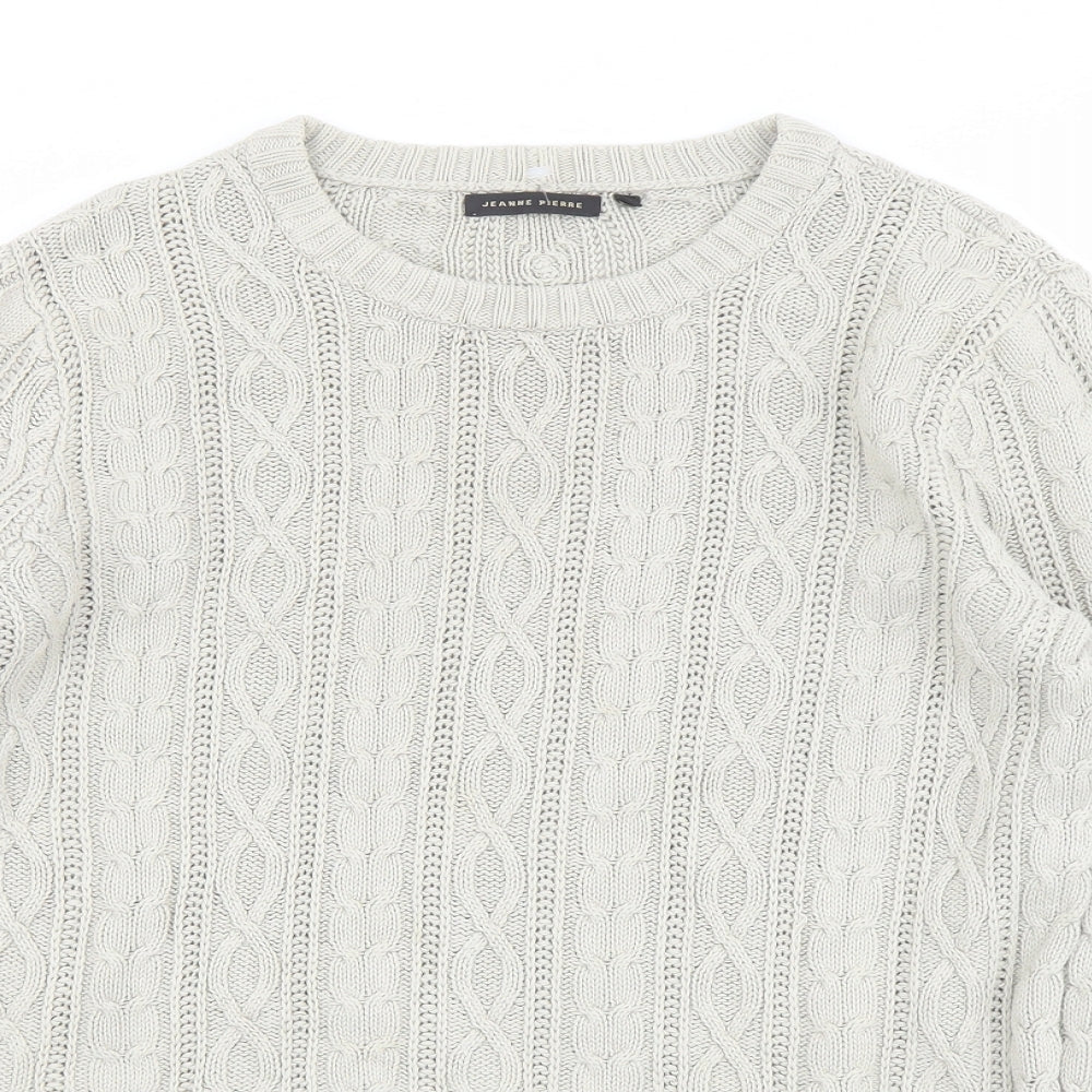Jeanne Pierre Womens Beige Round Neck Cotton Pullover Jumper Size S