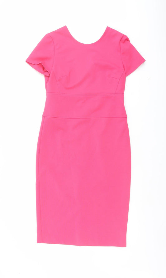 Dorothy Perkins Womens Pink Polyester Shift Size 8 Round Neck Zip