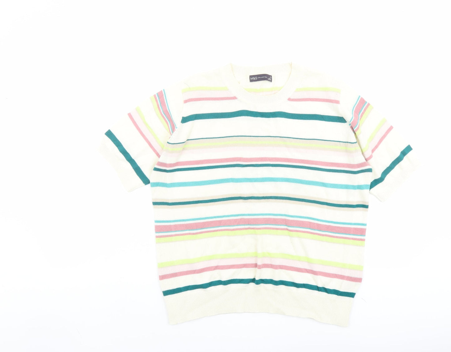 Marks and Spencer Womens Multicoloured Round Neck Striped Cotton Pullover Jumper Size 14