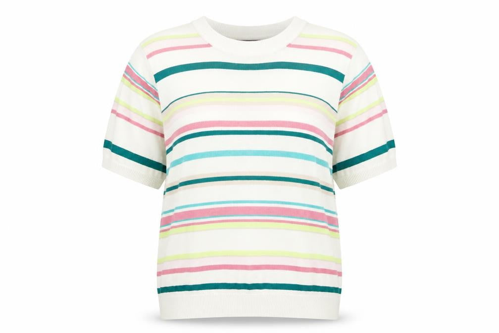 Marks and Spencer Womens Multicoloured Round Neck Striped Cotton Pullover Jumper Size 14