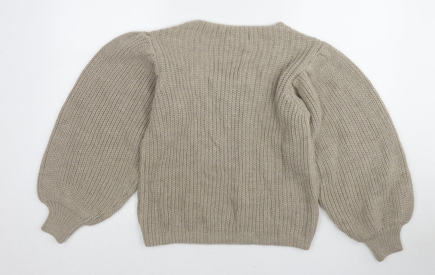 Isabella D. Womens Beige V-Neck Acrylic Pullover Jumper Size S