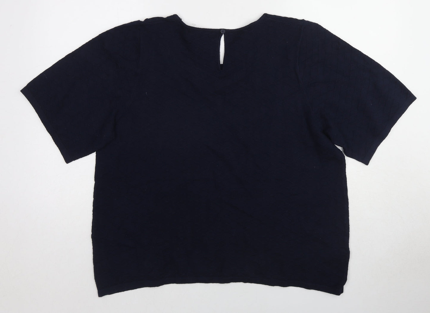 Marks and Spencer Womens Blue Nylon Basic T-Shirt Size 18 Boat Neck - Textured