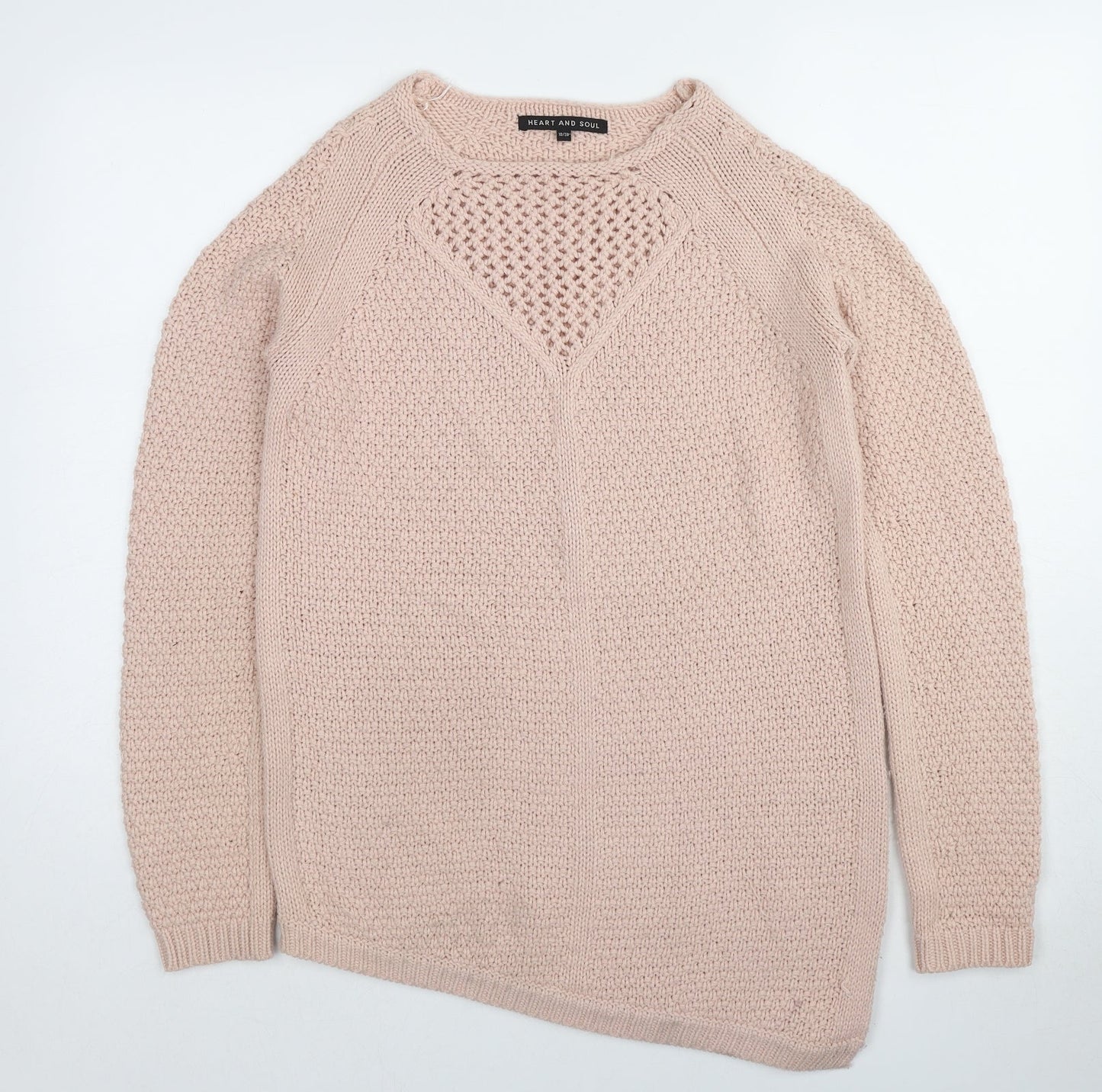Heart & Soul Womens Pink Round Neck Cotton Pullover Jumper Size 10