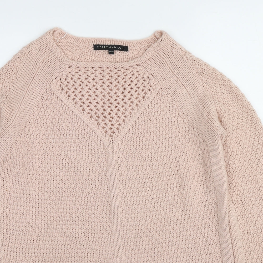Heart & Soul Womens Pink Round Neck Cotton Pullover Jumper Size 10
