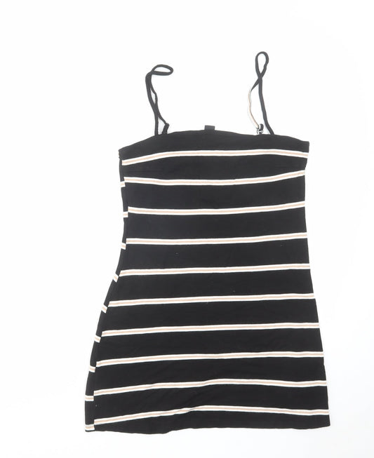 FACTORIE Womens Black Striped Polyester Mini Size XS Square Neck Pullover