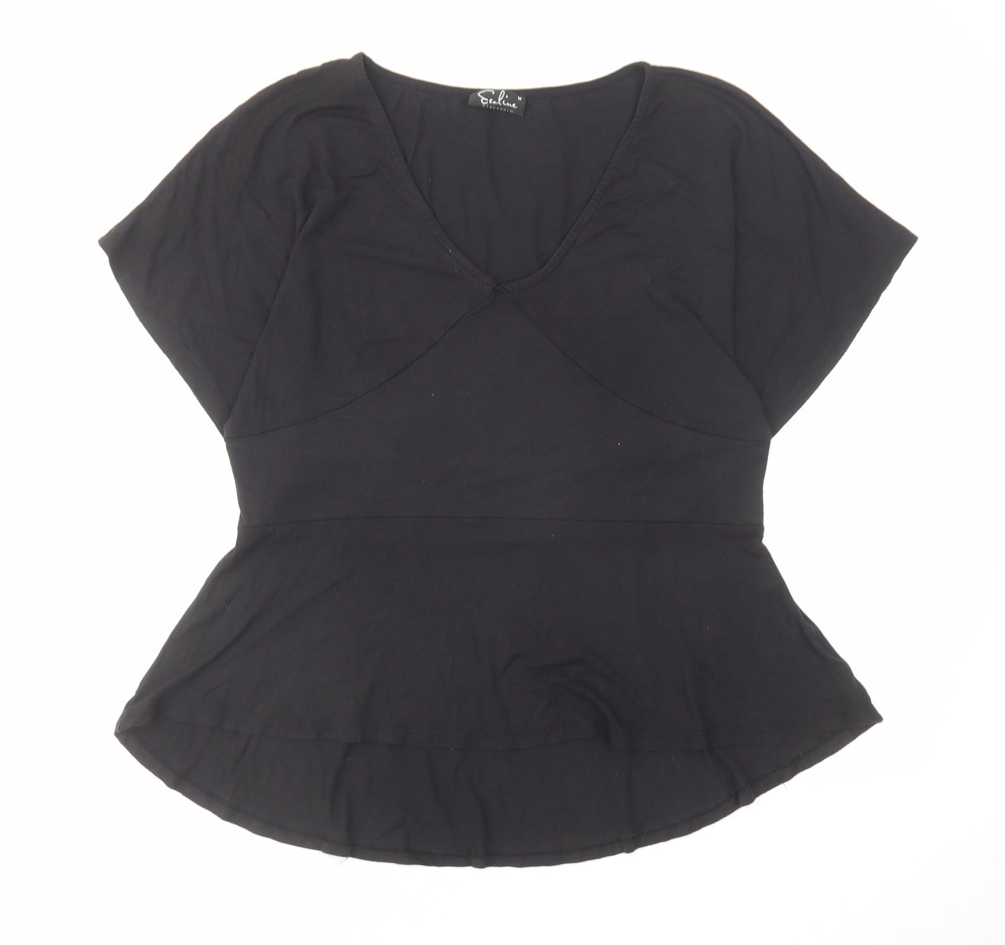 Ecaline Stockholm Womens Black Viscose Basic T-Shirt Size M V-Neck