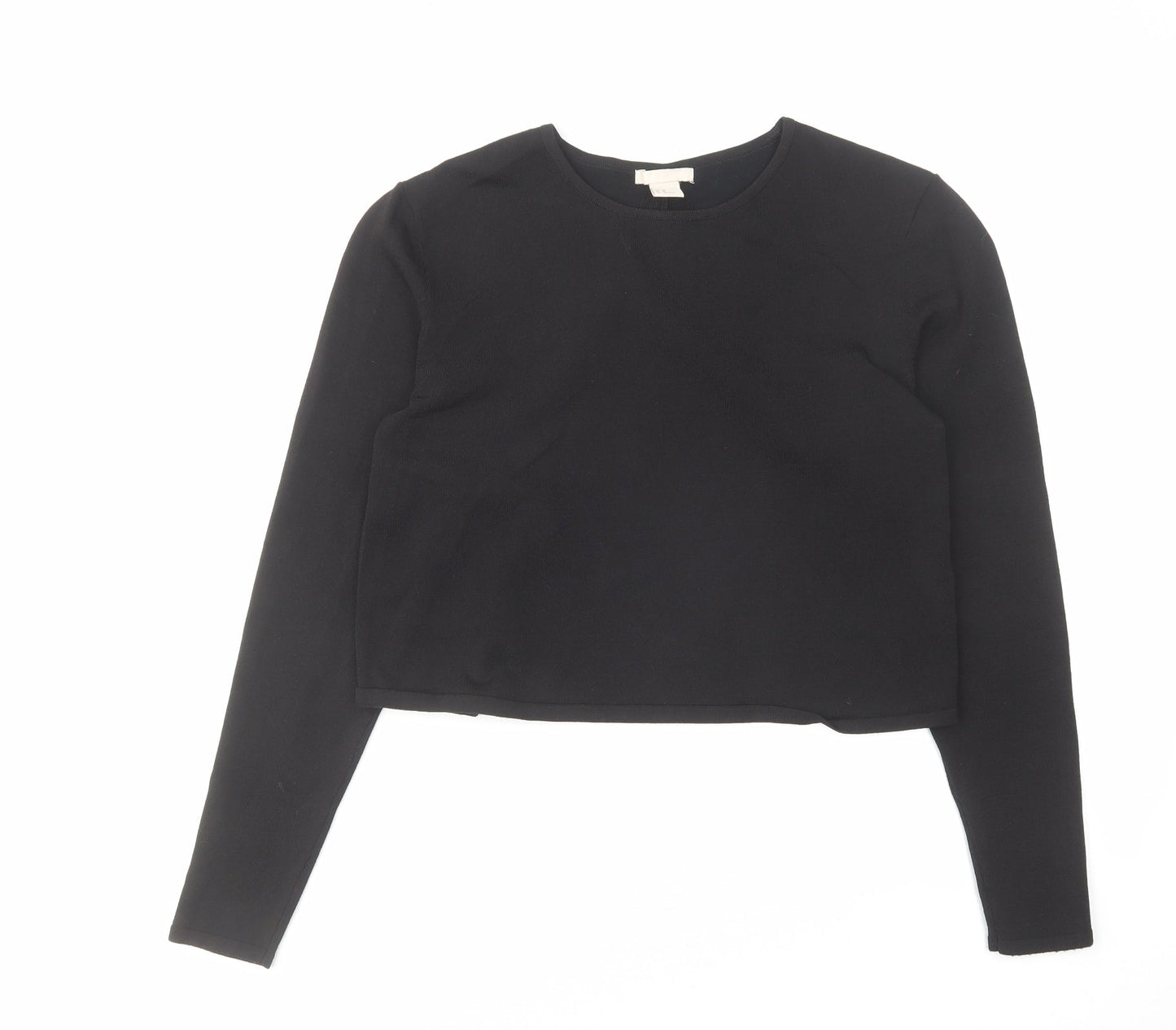 H&M Womens Black Round Neck Viscose Pullover Jumper Size 12 - Open Back Detail
