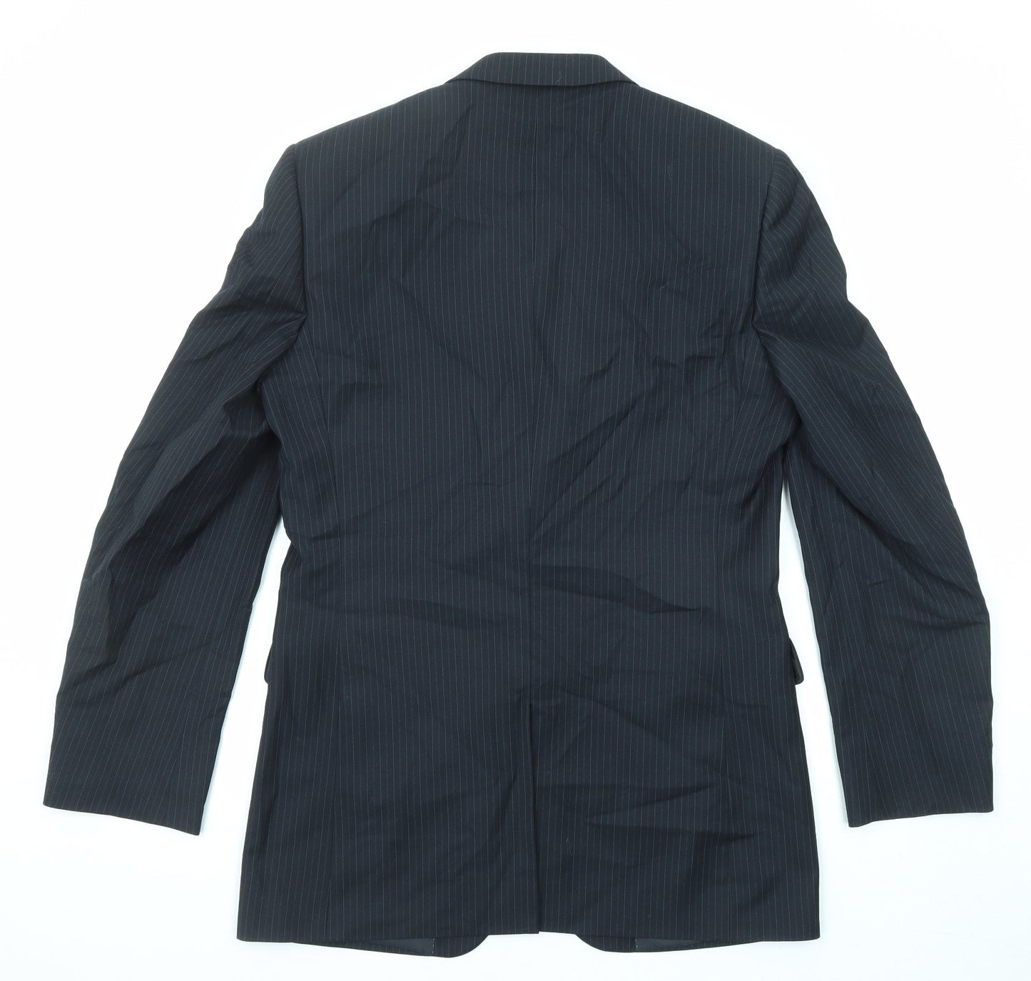 Burton Mens Blue Striped Polyester Jacket Suit Jacket Size 38 Regular