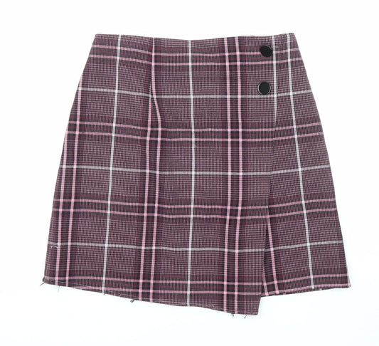 Marks and Spencer Womens Purple Plaid Wool A-Line Skirt Size 29 in Zip