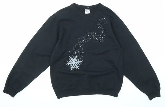 JERZEES Mens Black Cotton Pullover Sweatshirt Size M - Snowflake