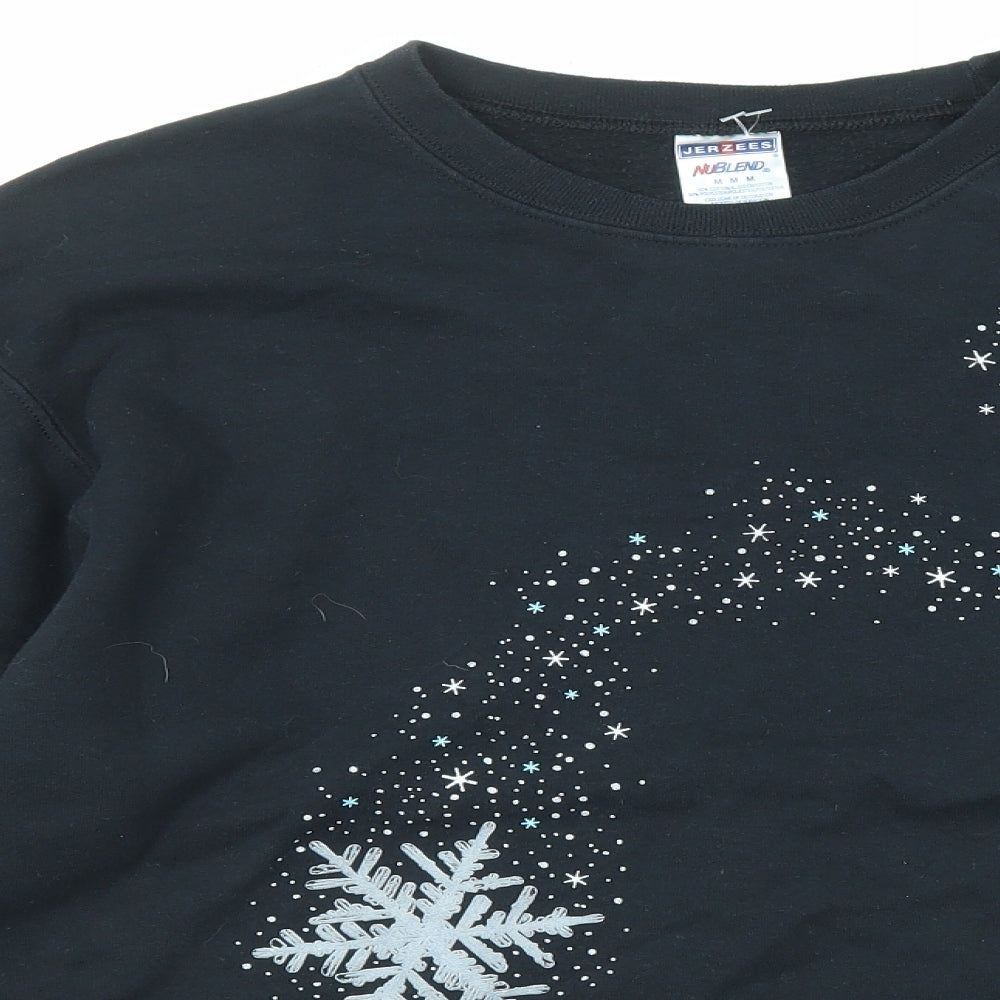 JERZEES Mens Black Cotton Pullover Sweatshirt Size M - Snowflake
