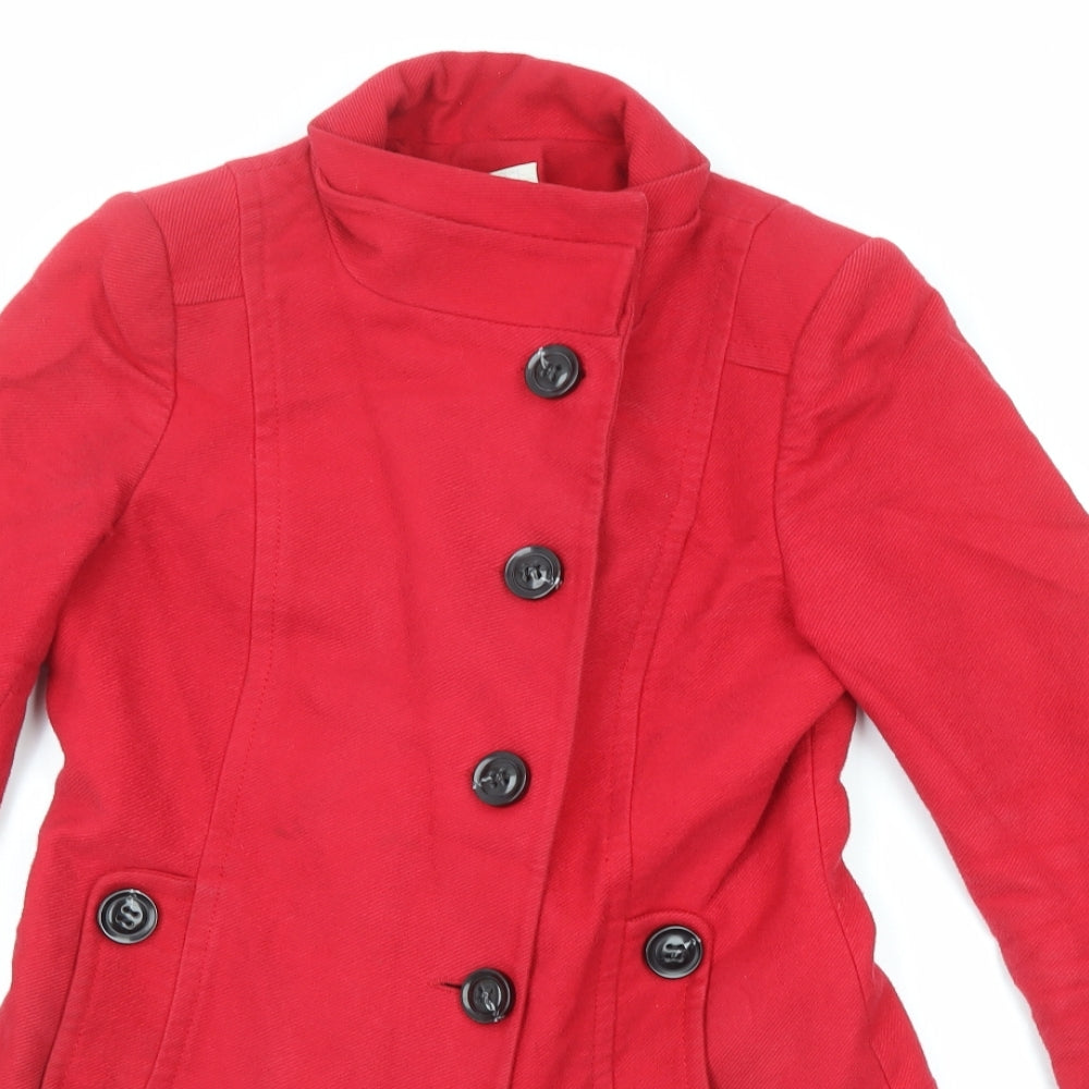 Promod Womens Red Overcoat Coat Size 8 Button