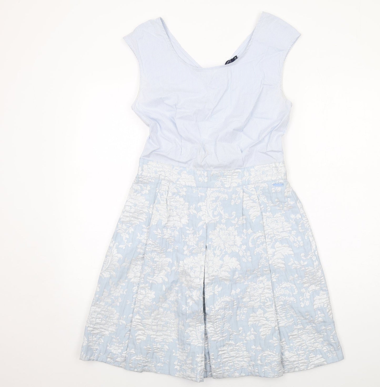RIVER WOODS Womens Blue Floral Cotton Shift Size 10 Round Neck Zip