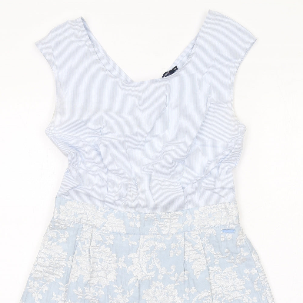 RIVER WOODS Womens Blue Floral Cotton Shift Size 10 Round Neck Zip