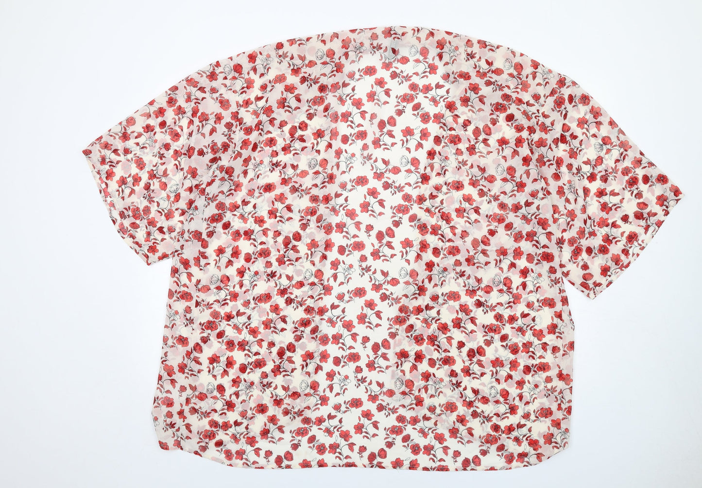 H&M Womens Ivory Floral Polyester Kimono Blouse Size L V-Neck