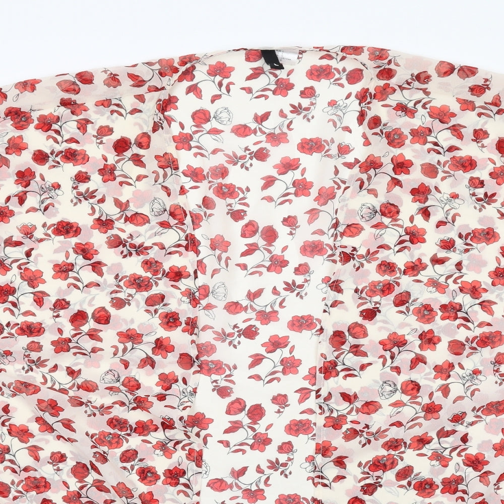 H&M Womens Ivory Floral Polyester Kimono Blouse Size L V-Neck