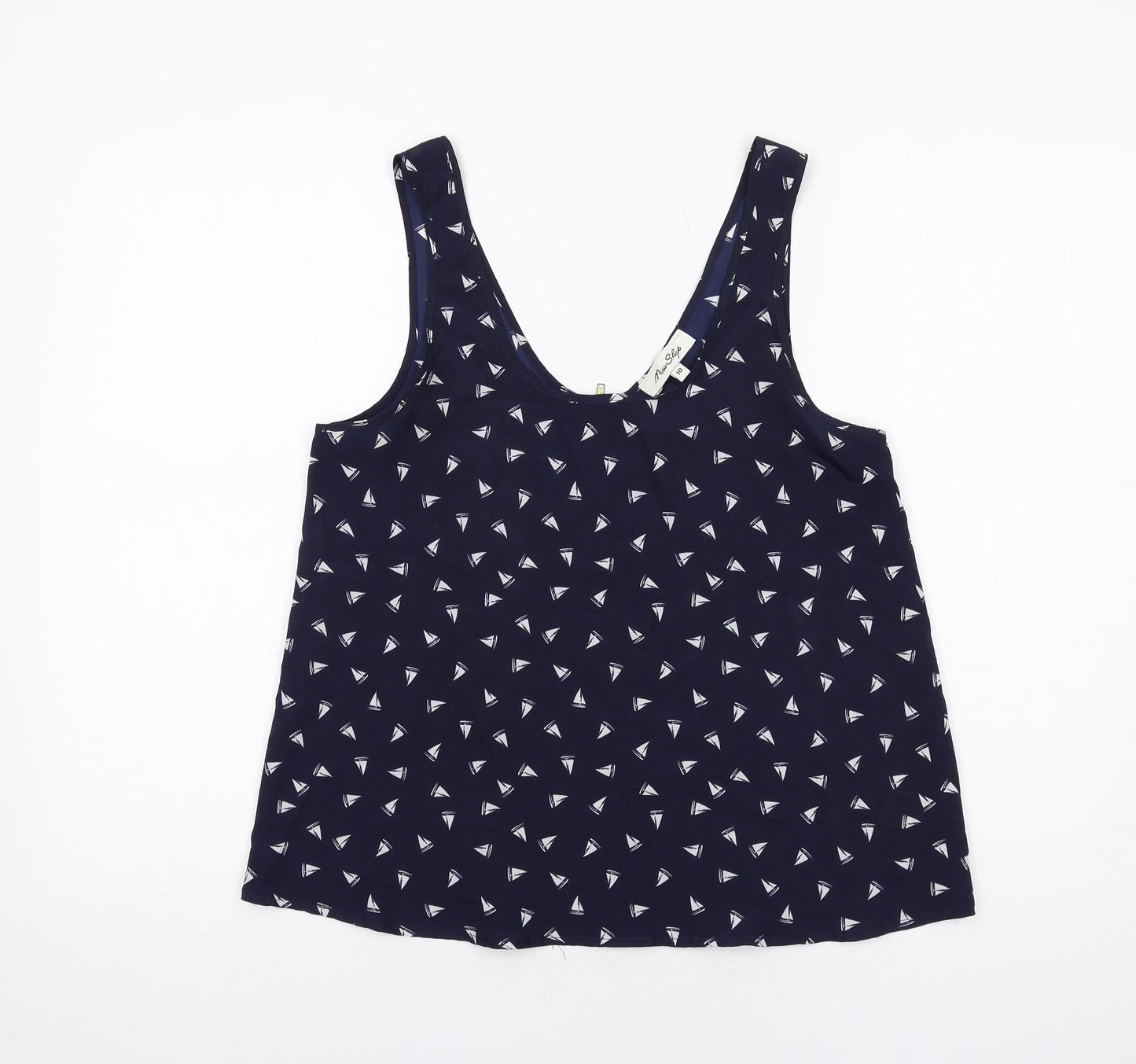 Miss Shop Womens Blue Geometric Polyester Basic Tank Size 10 Round Neck - Boats