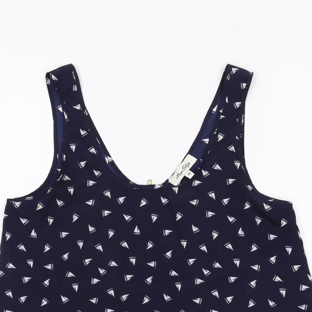 Miss Shop Womens Blue Geometric Polyester Basic Tank Size 10 Round Neck - Boats