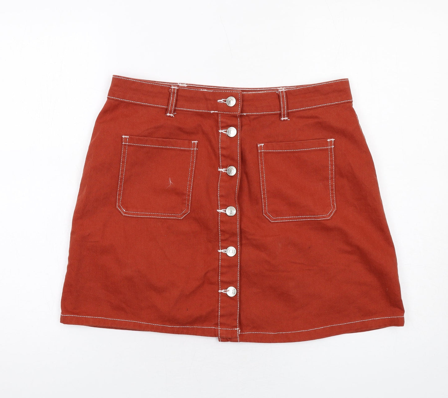 Denim & Co. Womens Orange Cotton A-Line Skirt Size 12 Button