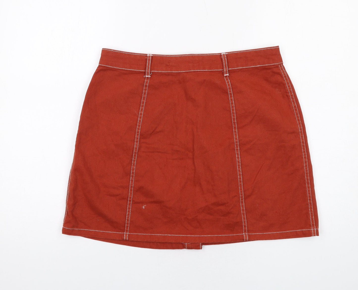 Denim & Co. Womens Orange Cotton A-Line Skirt Size 12 Button
