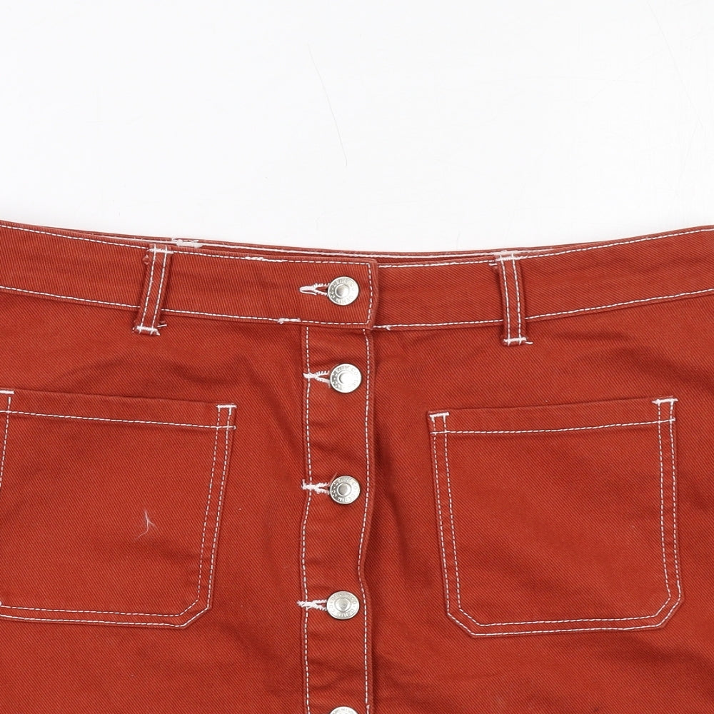 Denim & Co. Womens Orange Cotton A-Line Skirt Size 12 Button