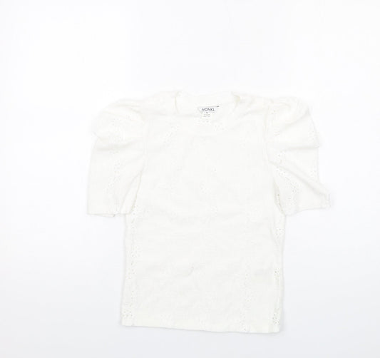 Monki Womens White Polyester Basic Blouse Size XS Crew Neck - Puff Sleeve