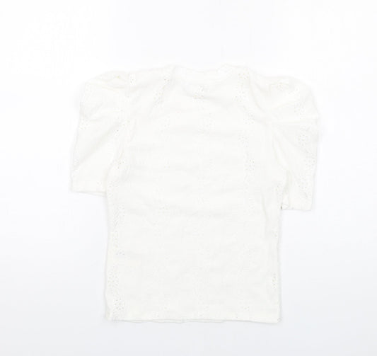 Monki Womens White Polyester Basic Blouse Size XS Crew Neck - Puff Sleeve