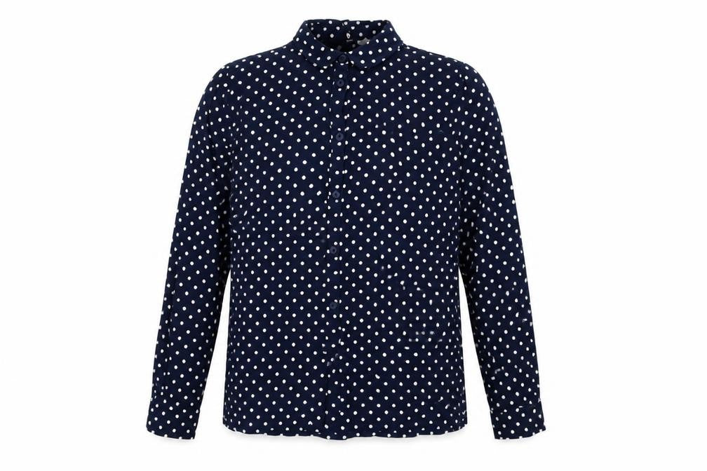 H&M Womens Blue Polka Dot Viscose Basic Button-Up Size 8 Collared