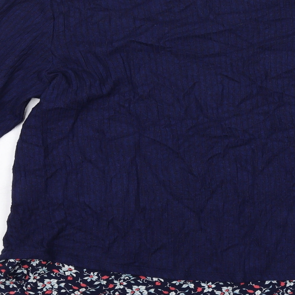 Faith And Joy Womens Blue Viscose Basic Blouse Size S Round Neck