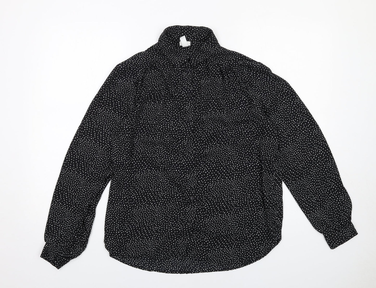 H&M Womens Black Geometric Polyester Basic Button-Up Size 12 Collared