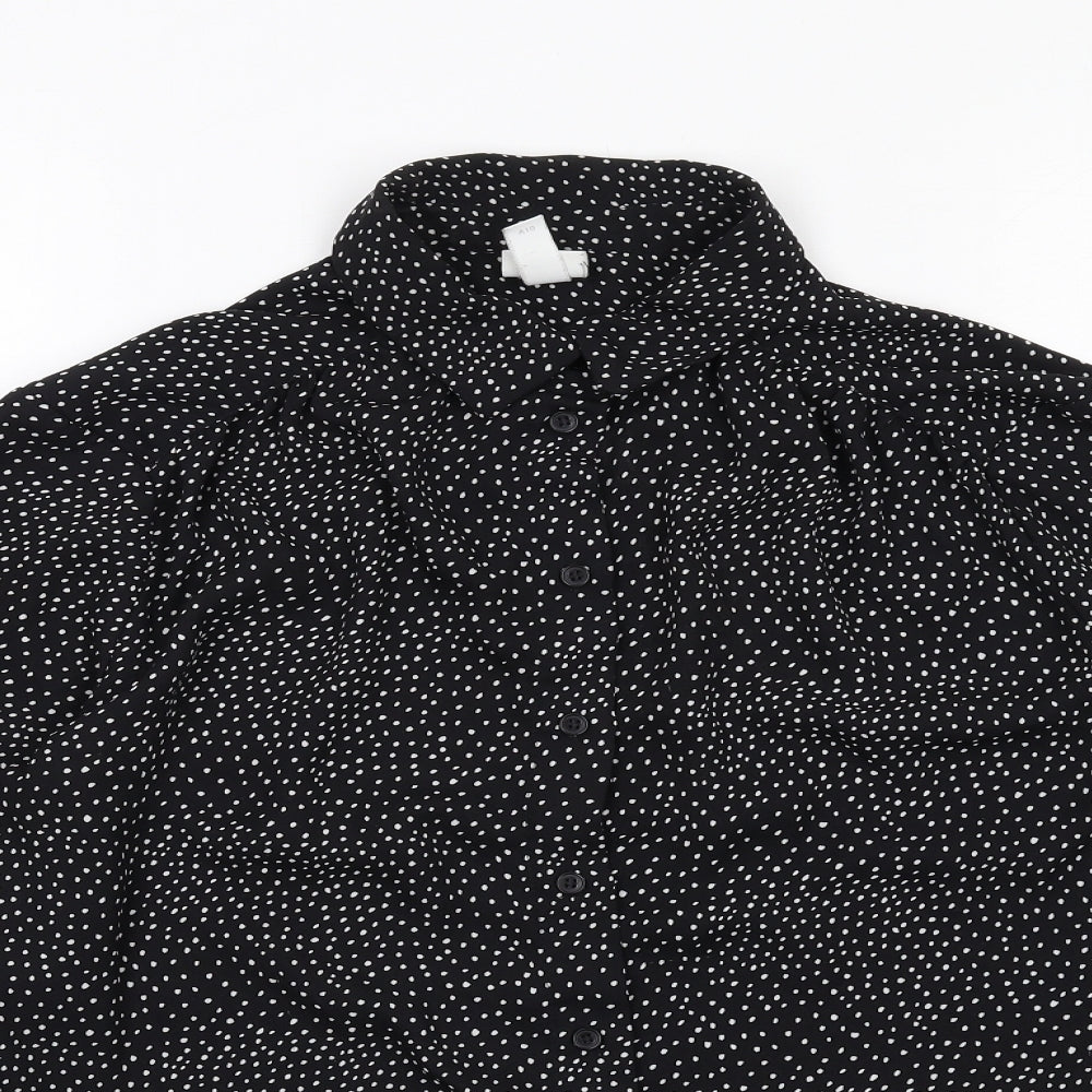 H&M Womens Black Geometric Polyester Basic Button-Up Size 12 Collared