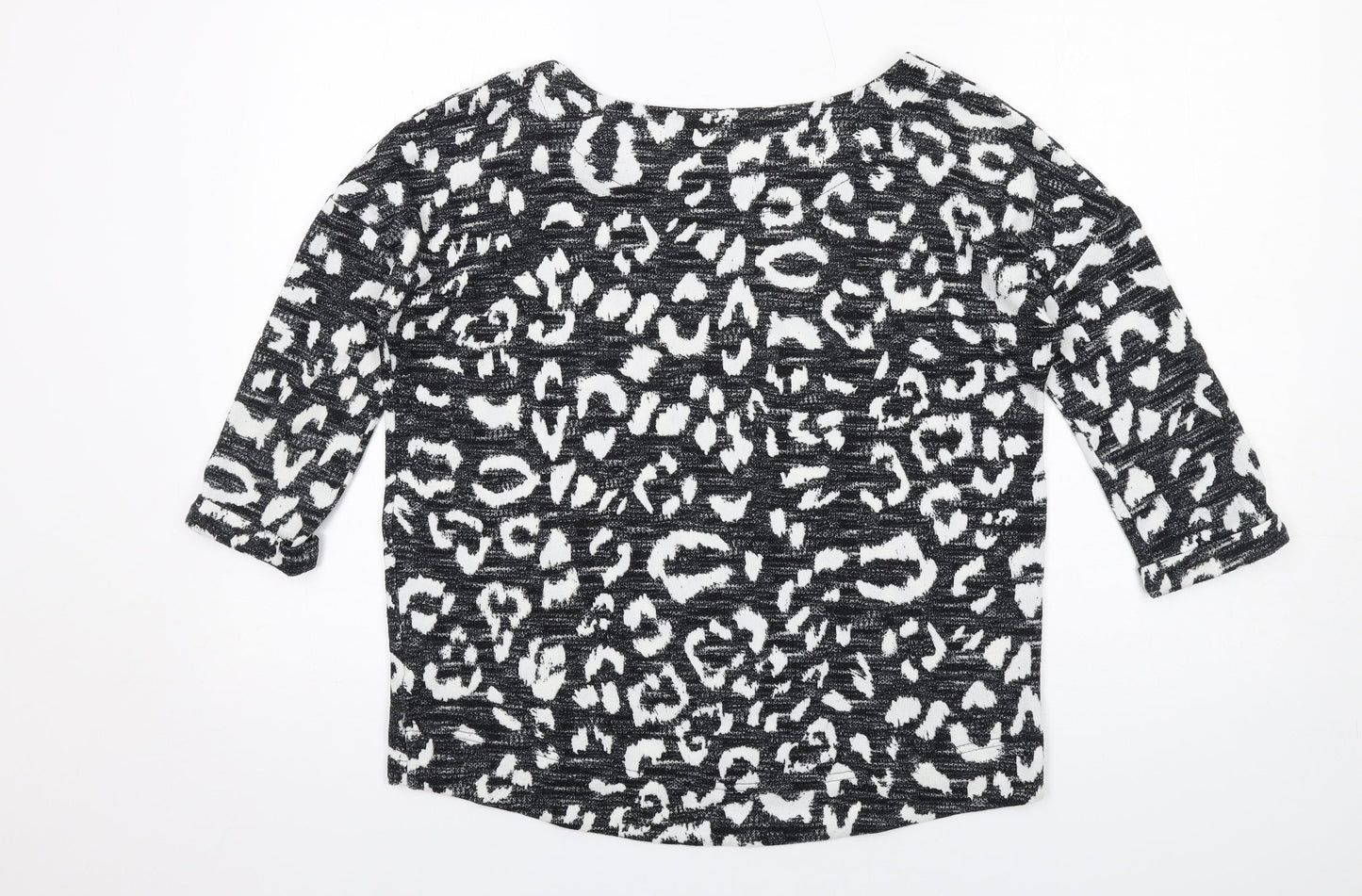 Marks and Spencer Womens Black Animal Print Polyester Basic T-Shirt Size 8 Round Neck - Leopard Print
