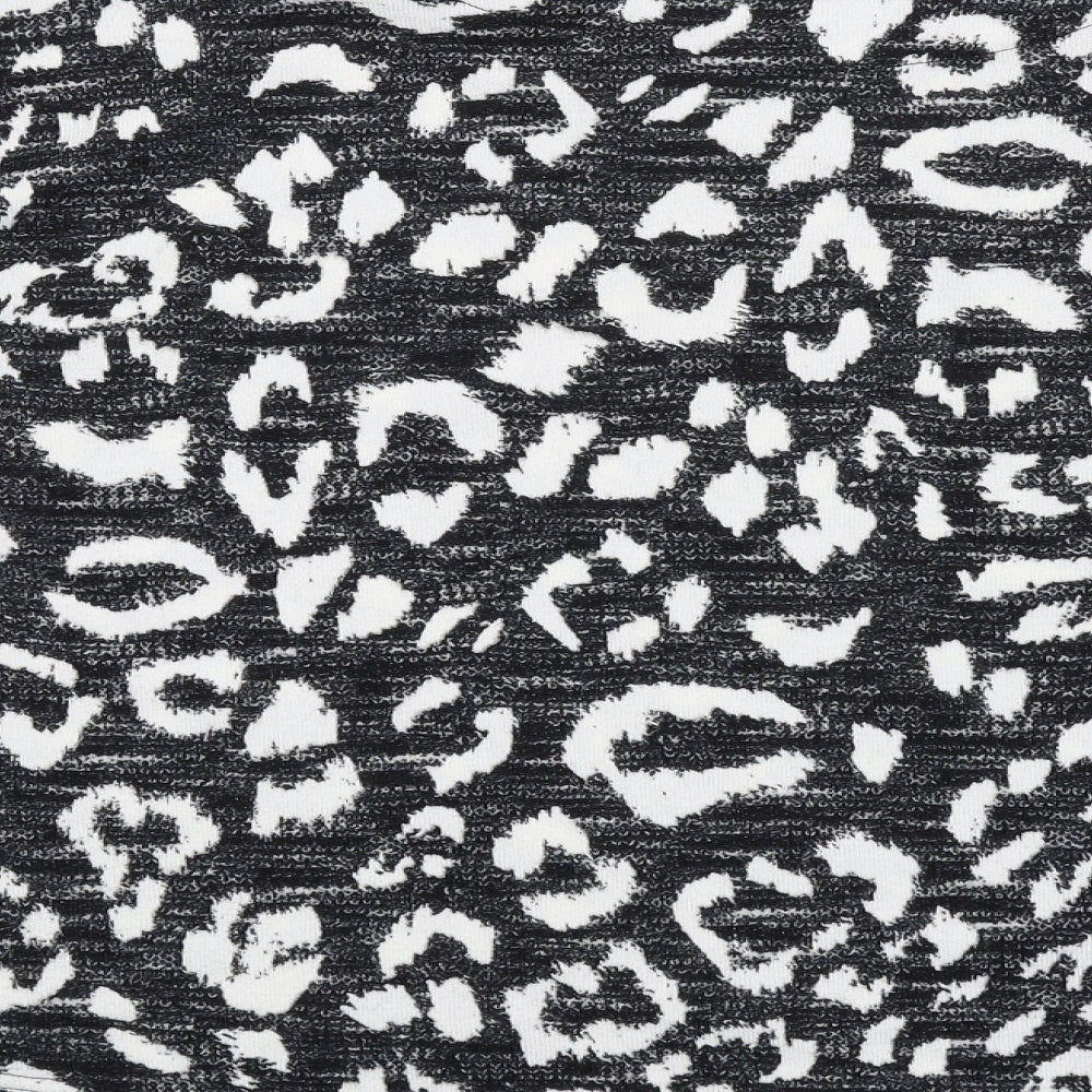 Marks and Spencer Womens Black Animal Print Polyester Basic T-Shirt Size 8 Round Neck - Leopard Print