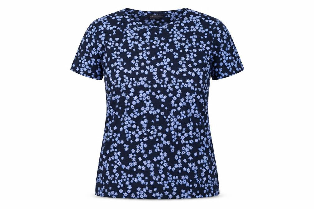 Marks and Spencer Womens Blue Floral Polyester Basic T-Shirt Size 8 Round Neck