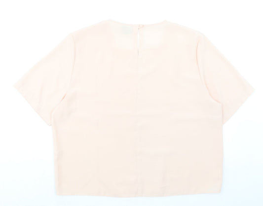 Canda Womens Pink Polyester Basic Blouse Size 16 Round Neck