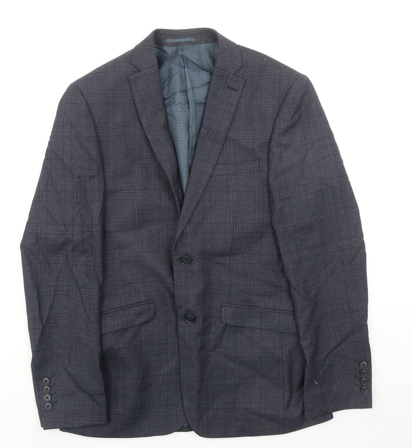 Onesixfive Mens Grey Plaid Wool Jacket Suit Jacket Size 38 Regular