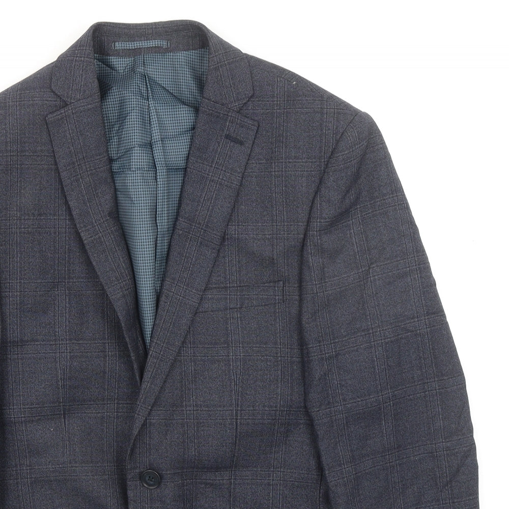 Onesixfive Mens Grey Plaid Wool Jacket Suit Jacket Size 38 Regular