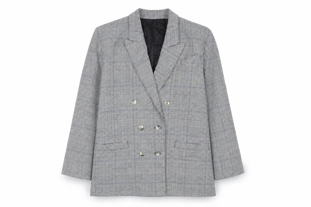 St. Bernard Womens Grey Plaid Polyester Jacket Blazer Size 16